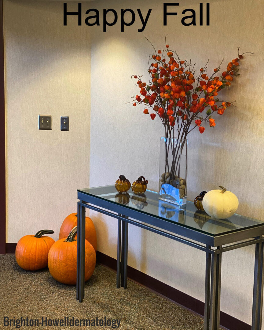 Pumpkins used as décor in a room